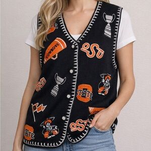 Castles Sport Women’s L Vintage Oklahoma State Cowboys OSU Black Sweater Vest